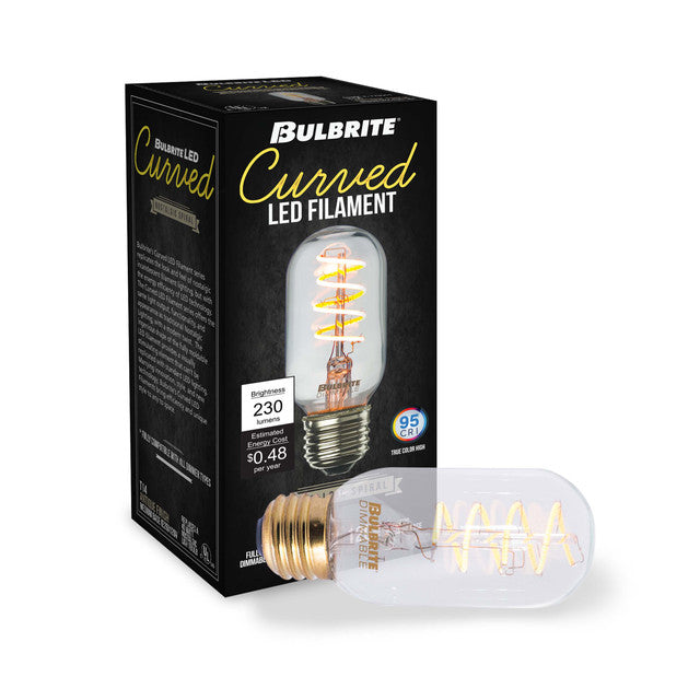 Bulbrite, 776511 - Filaments Curved T14 LED Light Bulb - 4 Watt - 2200K - 2 Pack